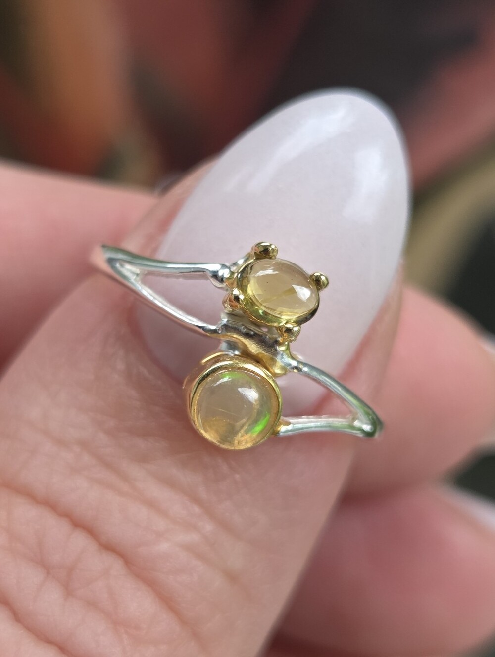Sterling Silver Open Ring with Opal And Peridot